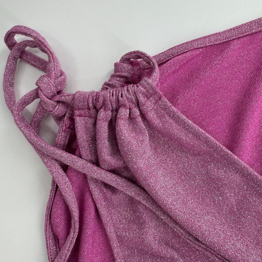 Free People Women's XS Sparkly Pink Metallic Crop Top With Adjustable Ties - Picture 8 of 12